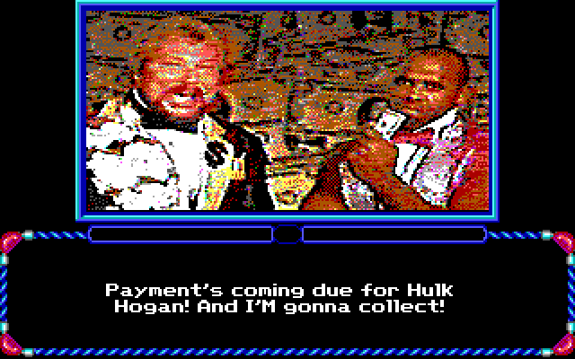MicroLeague Wrestling IBM PC/Compatibles Screenshot: The fighters continue to trash talk each other.