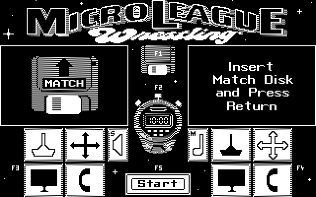 MicroLeague Wrestling IBM PC/Compatibles Screenshot: The main menu.