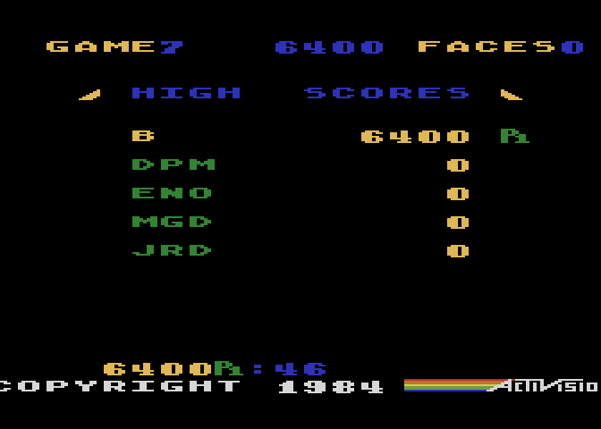 Zenji Atari 8-bit Screenshot: High scores, enter your initials...