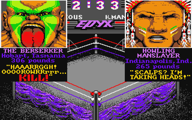 Championship Wrestling Atari ST Screenshot: Each character has a different introduction.