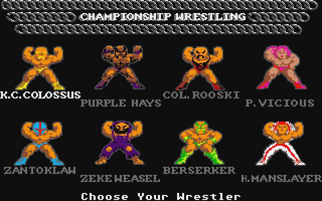 Championship Wrestling Atari ST Screenshot: Choose your wrestler...