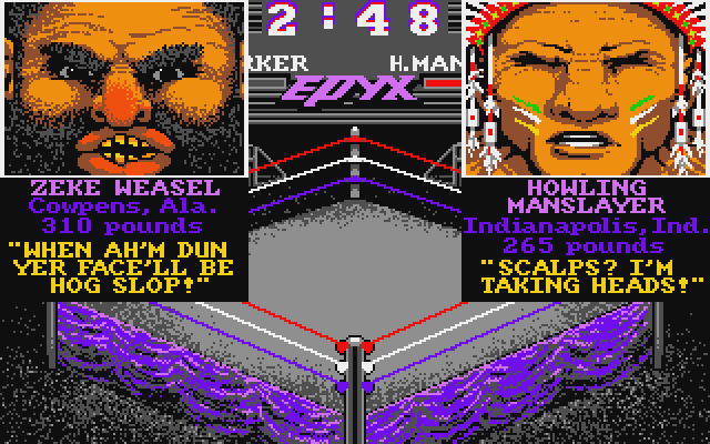 Championship Wrestling Atari ST Screenshot: Introduction if you choose Zeke Weasel as your character.