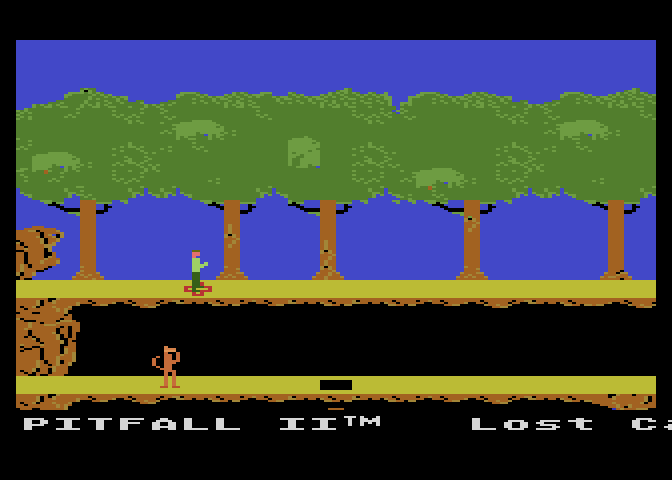 Pitfall II: Lost Caverns Atari 5200 Screenshot: Title screen; title and game credits scroll along the bottom of the screen.
