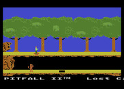 Pitfall II: Lost Caverns for Atari 5200 - Title screen; title and game credits scroll along the bottom of the screen.