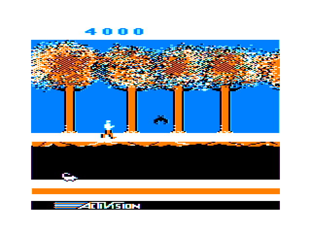 Pitfall II: Lost Caverns TRS-80 Color Computer Screenshot: Don't get hit by the flying critters.