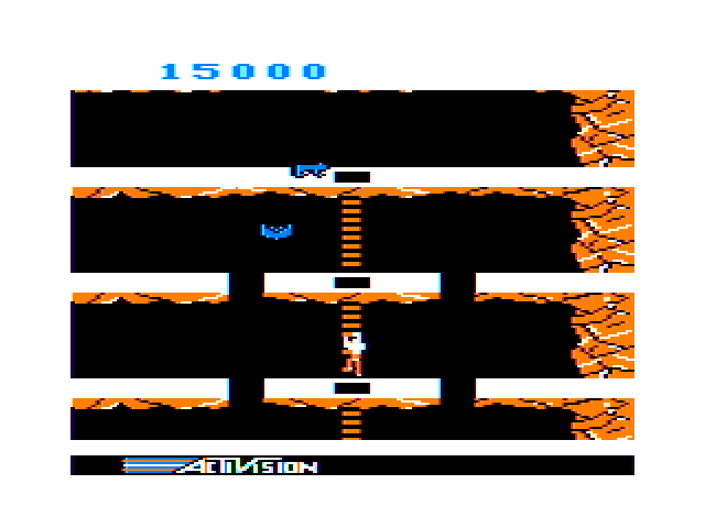 Pitfall II: Lost Caverns TRS-80 Color Computer Screenshot: Climbing down a long ladder...