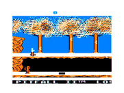 Pitfall II: Lost Caverns for TRS-80 Color Computer - Title screen; the game title and credits scroll along the bottom.