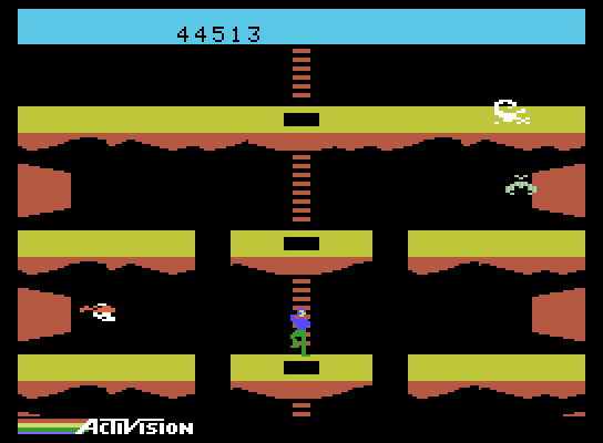 Pitfall II: Lost Caverns ColecoVision Screenshot: Scorpions, bats, and condors appear often in some parts of the cavern!