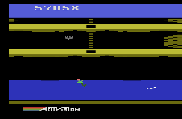Pitfall II: Lost Caverns Atari 2600 Screenshot: The water at the bottom of the cavern.