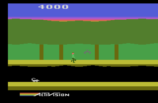 Pitfall II: Lost Caverns Atari 2600 Screenshot: Game start; don't get hit by the bat!