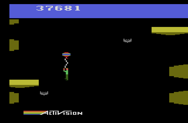 Pitfall II: Lost Caverns Atari 2600 Screenshot: Floating up with a balloon...