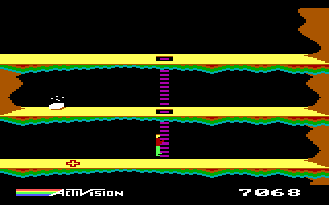 Pitfall II: Lost Caverns IBM PC/Compatibles Screenshot: The plus sign is a checkpoint.