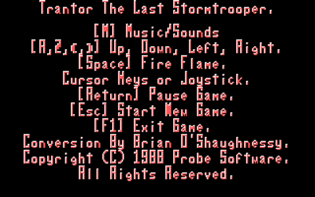 Trantor: The Last Stormtrooper IBM PC/Compatibles Screenshot: Title screen.