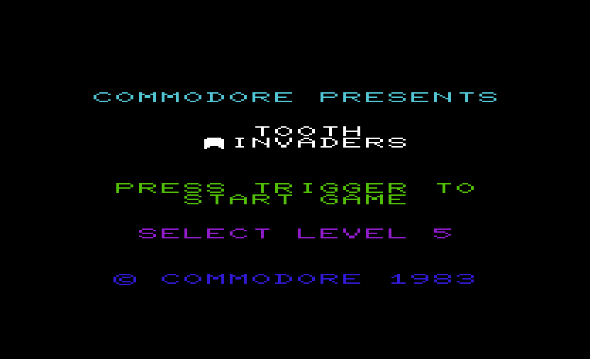 Tooth Invaders Commodore VIC-20 Screenshot: Title screen.