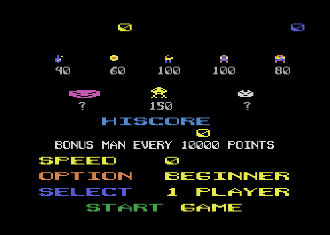 Cloudburst Atari 8-bit Screenshot: Game options screen.