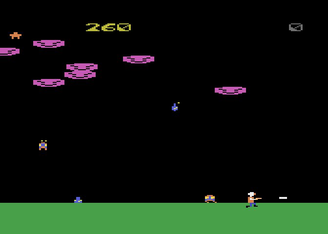 Cloudburst Atari 8-bit Screenshot: Watch out for the cloud hoppers walking along the ground...