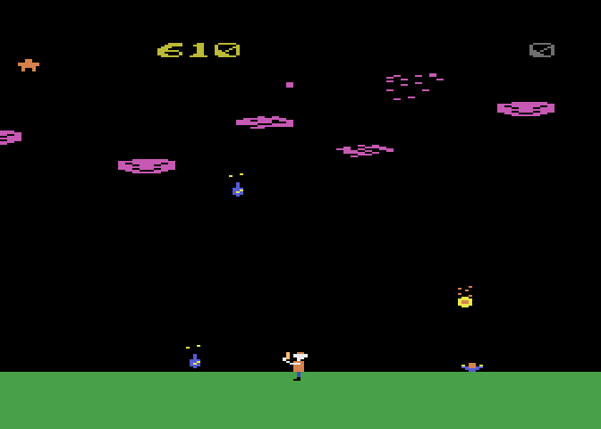 Cloudburst Atari 8-bit Screenshot: Attacking clouds...