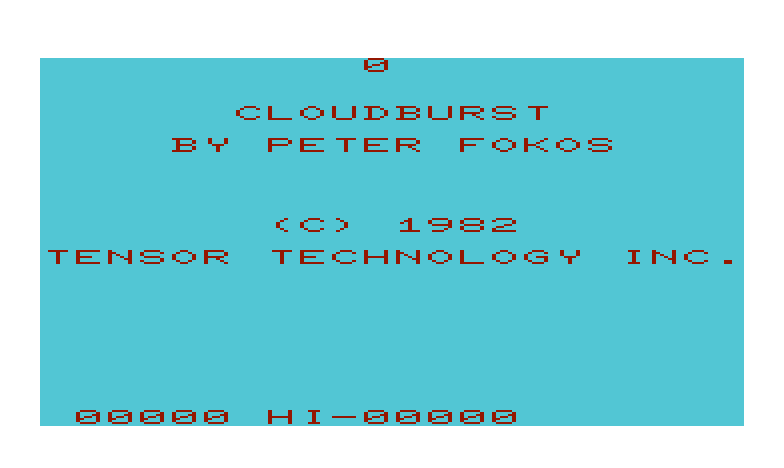 Cloudburst Commodore VIC-20 Screenshot: Title screen.
