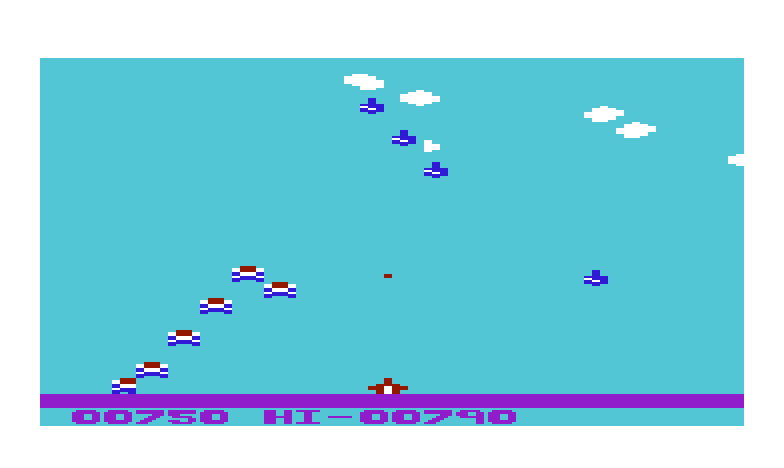 Cloudburst Commodore VIC-20 Screenshot: Shoot the clouds to slow the enemies that fall towards the ground.