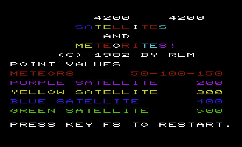 Satellites & Meteorites Commodore VIC-20 Screenshot: Title screen.