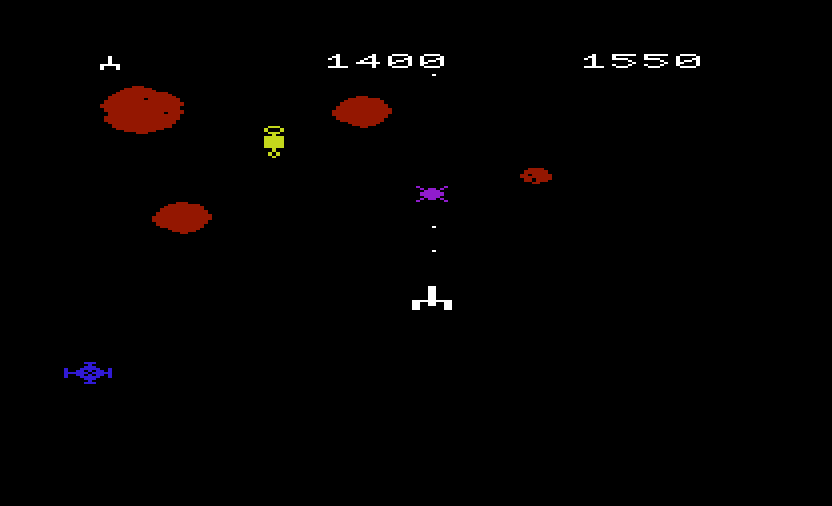 Satellites & Meteorites Commodore VIC-20 Screenshot: Firing at a satellite.