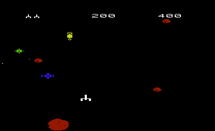 Satellites & Meteorites Commodore VIC-20 Screenshot: Game start; here come the Satellites & Meteorites.