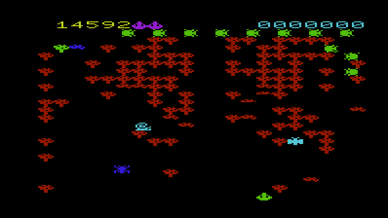 Video Vermin Commodore VIC-20 Screenshot: Shoot the snail before it poisons mushrooms...