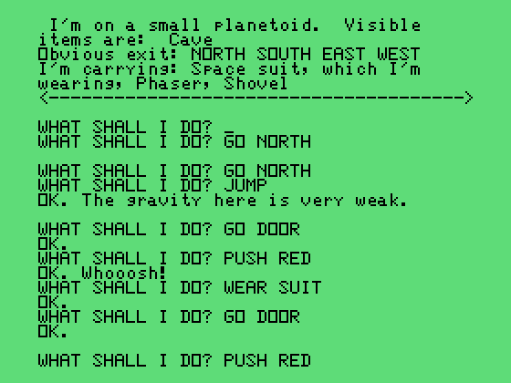 Strange Odyssey TI-99/4A Screenshot: Arrived on a small planetoid.
