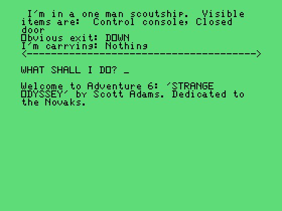 Strange Odyssey TI-99/4A Screenshot: Game start.