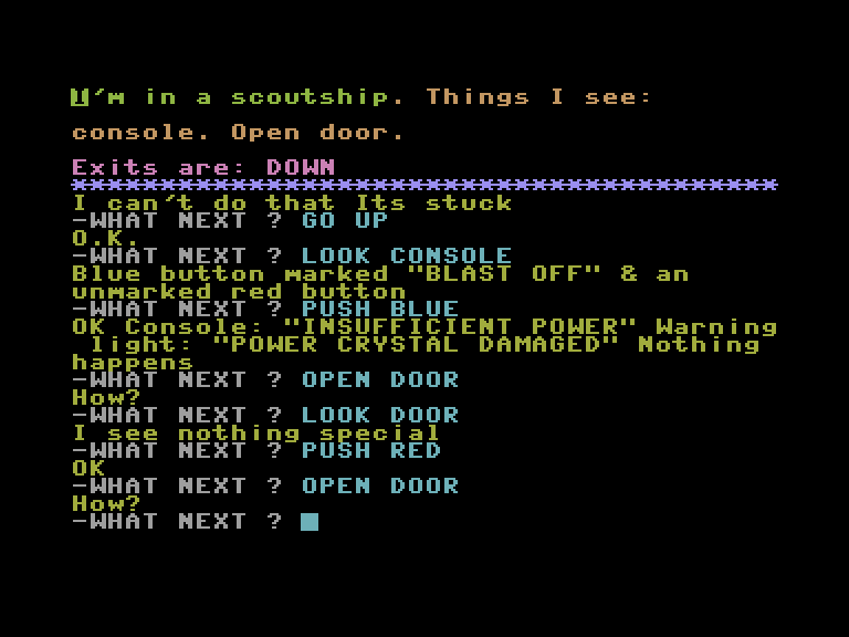 Strange Odyssey Commodore 16 & Plus/4 Screenshot: Hmm, I can't go through the door...not yet at least.