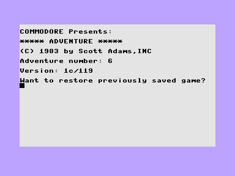 Strange Odyssey Commodore 16 & Plus/4 Screenshot: Restore a game?