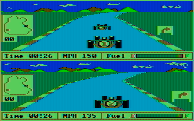Pitstop II IBM PC/Compatibles Screenshot: My opponent is straight ahead...