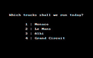 Pitstop II for IBM PC/Compatibles - Select a track to race.