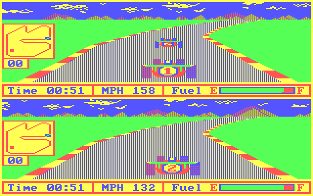 Pitstop II IBM PC/Compatibles Screenshot: Don't crash into other cars...