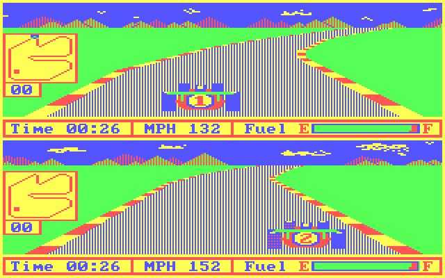 Pitstop II IBM PC/Compatibles Screenshot: A sharp curve...