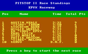 Pitstop II for IBM PC/Compatibles - Race standings...