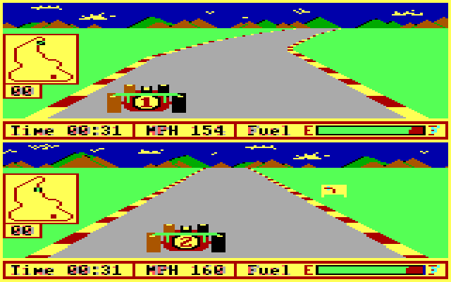 Pitstop II IBM PC/Compatibles Screenshot: Careful on this sharp curve...