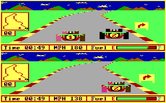Pitstop II IBM PC/Compatibles Screenshot: Careful, don't crash into other cars...