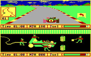 Pitstop II for IBM PC/Compatibles - The player on the bottom half of the screen pauses for a pitstop.