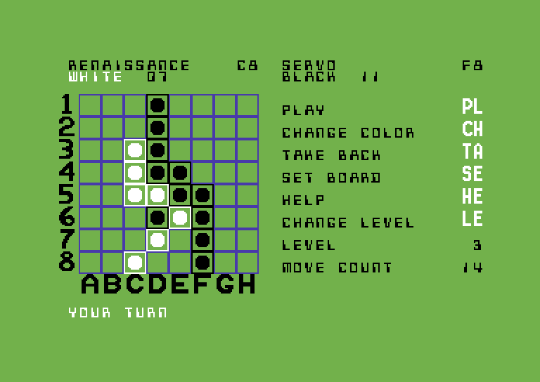 Renaissance Commodore 64 Screenshot: The board slowly fills up...
