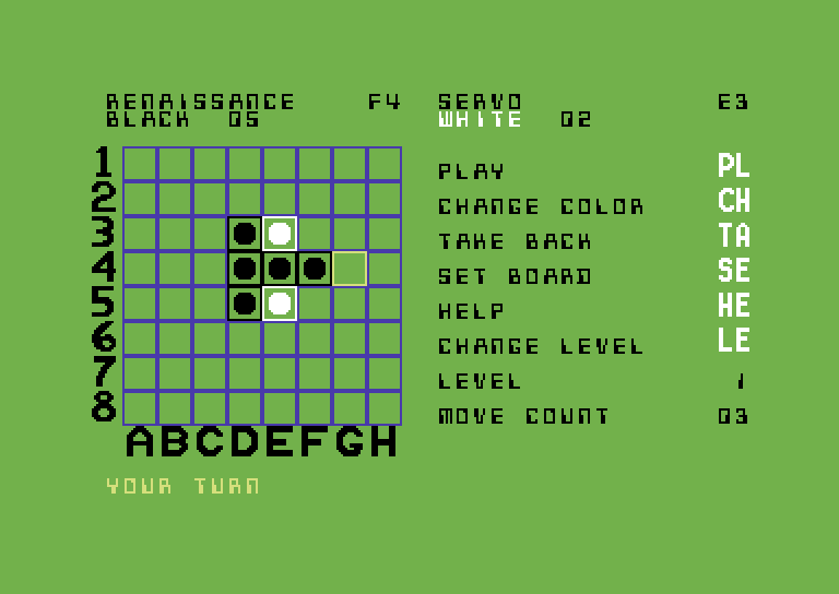 Renaissance Commodore 64 Screenshot: Game start...your move!