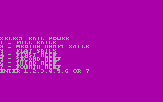 Posey Yacht Race Simulation IBM PC/Compatibles Screenshot: Select sail power...