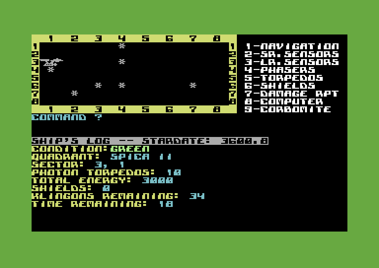 Star Trek Evolution Commodore 64 Screenshot: Star Trek Junior - Game start.