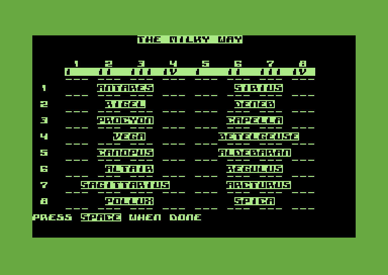 Star Trek Evolution Commodore 64 Screenshot: Star Trek Junior - Galactic map.