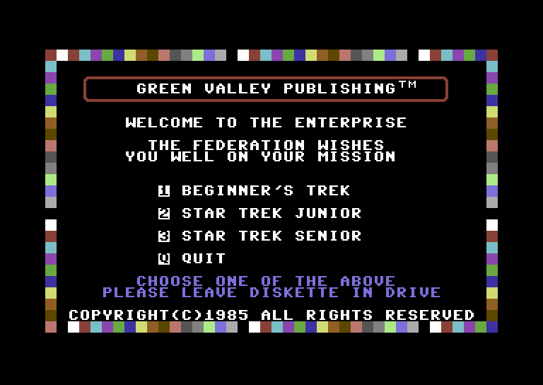 Star Trek Evolution Commodore 64 Screenshot: The main menu.