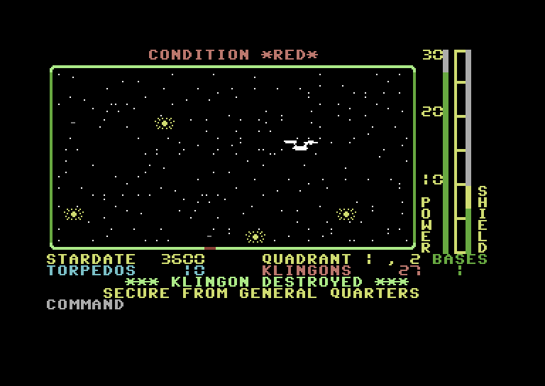 Star Trek Evolution Commodore 64 Screenshot: Star Trek Senior - Klingon destroyed!
