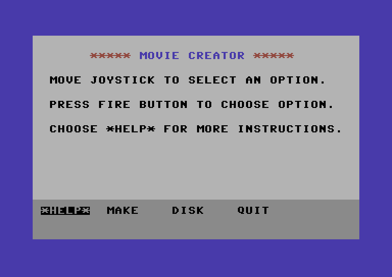 Movie Creator Commodore 64 Screenshot: Ready to make a movie?
