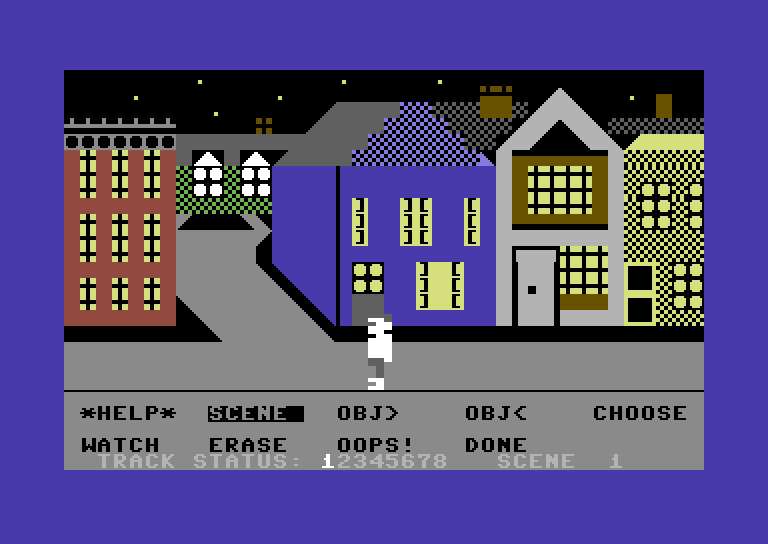 Movie Creator Commodore 64 Screenshot: A potential starting scene...