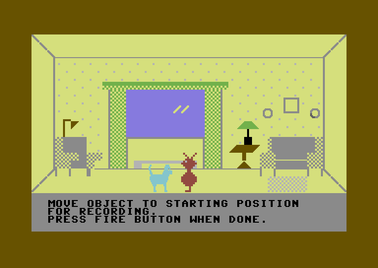 Movie Creator Commodore 64 Screenshot: Move objects around, then start recording...