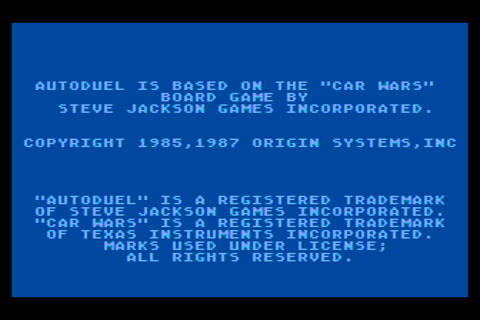 AutoDuel Atari 8-bit Screenshot: Copyright screen.